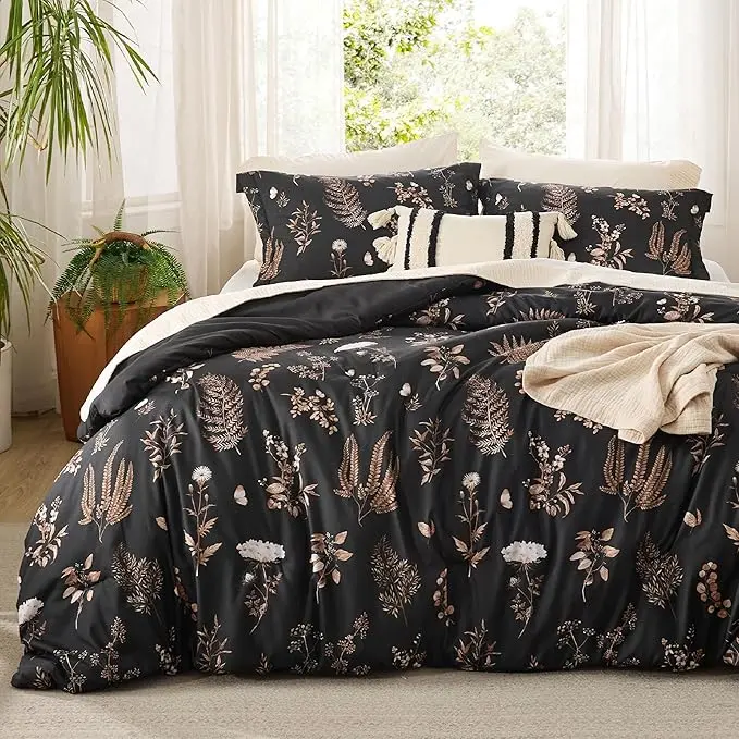 Bedsure 3 Pieces Cute Floral Bedding Reversible Comforter Set -Soft  Bed Set, 1 Soft Botanical Flowers Comforter and 2 Pillow Shams Gifts
