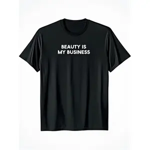 Men' "Beauty Is My Business" Graphic T-Shirt - Bold White Lettering Black Tee Suitable for Hairstylists, Makeup Artists & Beauty Pros - Lightweight Breathable Casual Shirt with Humorous Statement Design - Machine Washable Round Neck Top