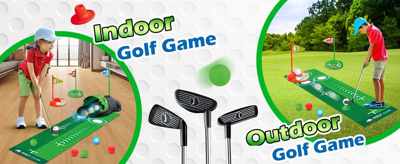 Kids Golf Set with Automatic Ball Return, LED Night Golf Balls, Putting Mat, Mini Golf Indoor/Outdoor Toy for Toddlers 3-6, Balance, Focus & Motor Skills