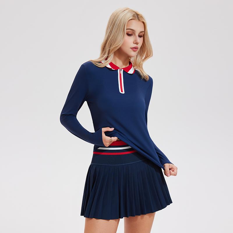 Airfree Tennis Skirt Sets Springfreshness Golf Outfits for Women Two Pieces Zipper High Waisted Golf Polo Two Piece Skirt Set Long/Short Sleeve Women 2 Piece Outfits Casual Gym Wear Athletic Clothing Versatile