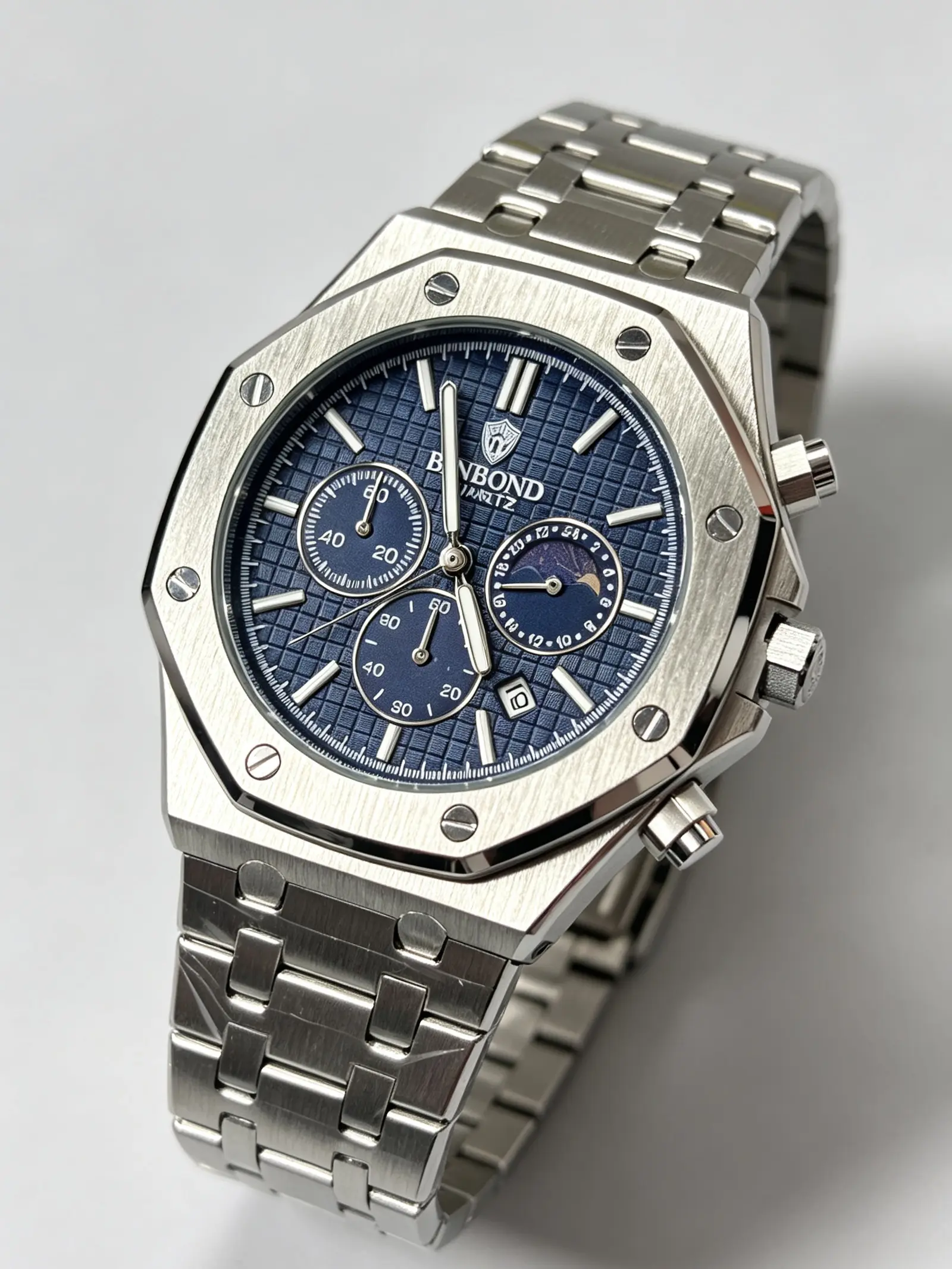 M-0012 Valerius Navy Octagon Lunar Luxury Timepiece, Men’s Wrist Watch,Men’s Luxury Style stainless Watch