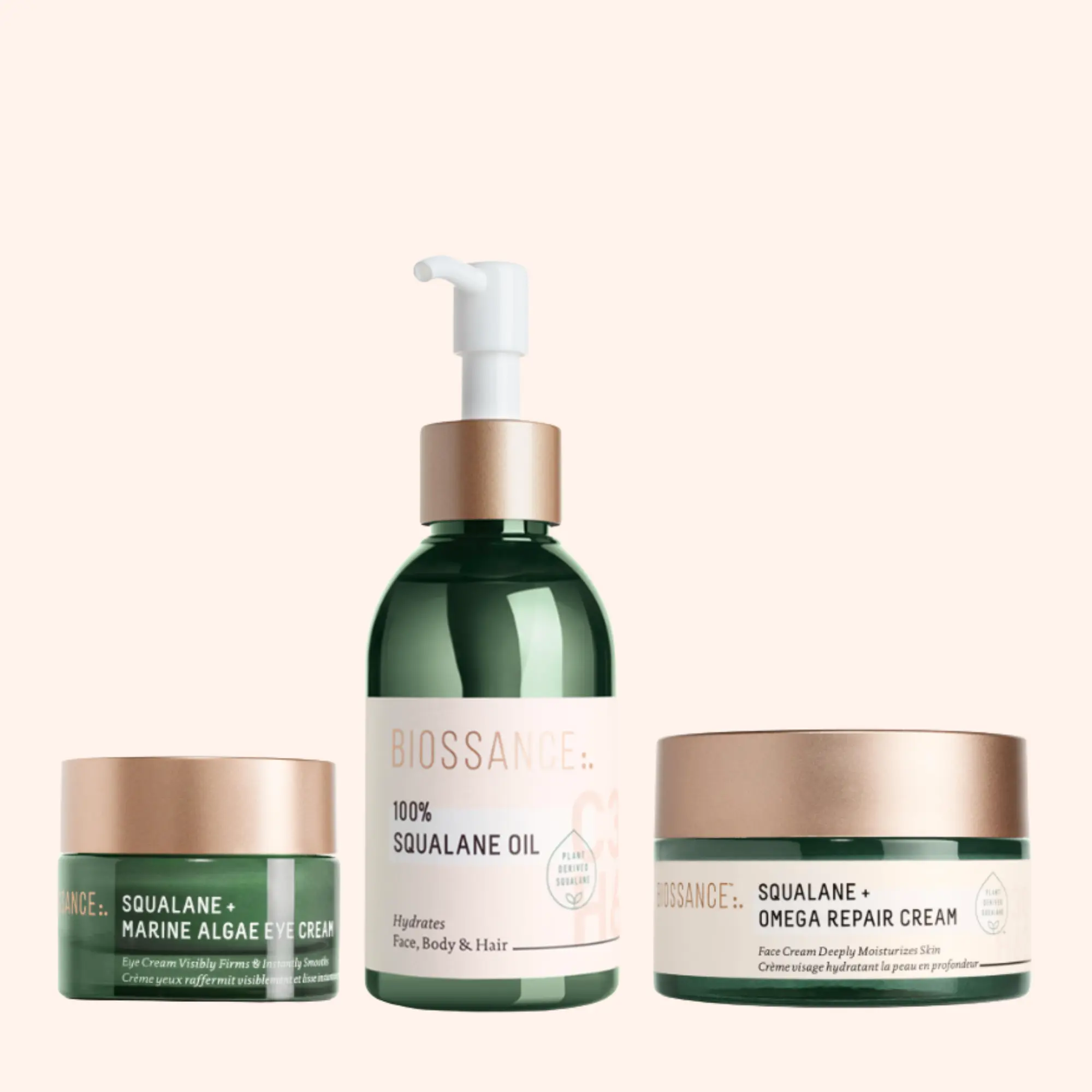 Biossance Eczema Relief Skincare Essentials – Omega Repair Cream + 100% Squalane Oil + Algae Eye Cream – Barrier Repair, Deep Hydration & Soothing Care for Dry, Sensitive Skin