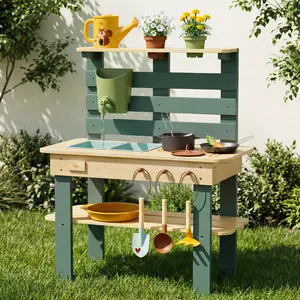 Lehoo Castle Outdoor Mud Kitchen for Kids, Wooden Play Kitchen with Water Tank & 15 Accessories, Water & Cooking Play, Sensory Fun, Weather-Resistant with Storage, Ideal for Kids Ages 3+