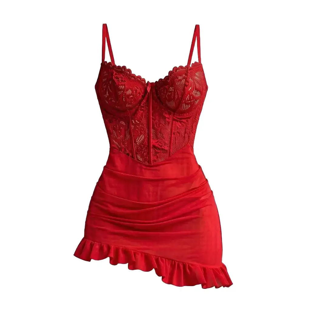Women's Lace Trim Mesh Sleepwear - Floral Chemise with Ruffle Detail &  Underwire Support,All Season - TikTok Shop