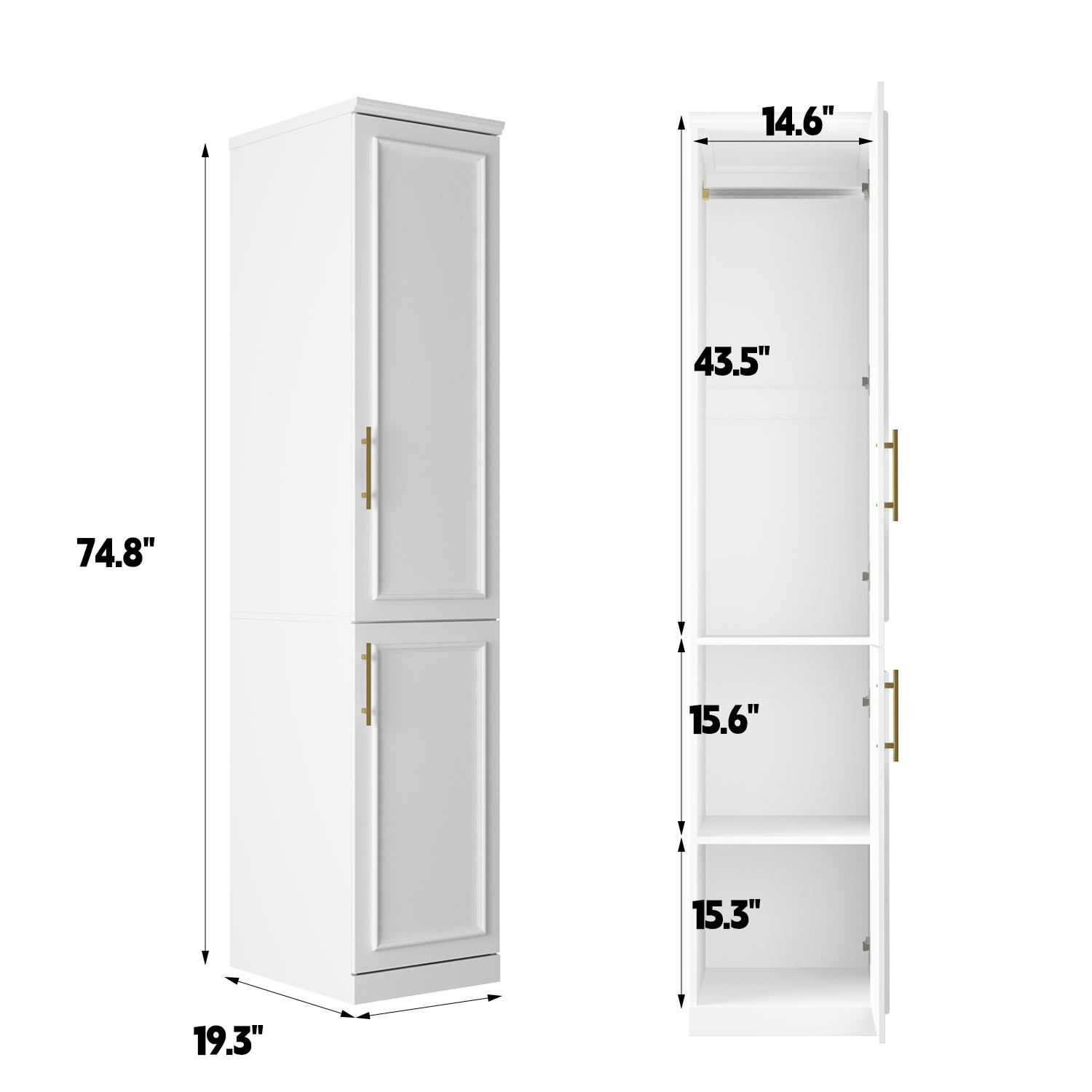 FUFU&GAGA 4 Door Wardrobe Closet with Shelves, Armoires and Wardrobes Wardrobe Closet with Hanging Rod, Gold Metal Handles, Bedroom Armoire Closet