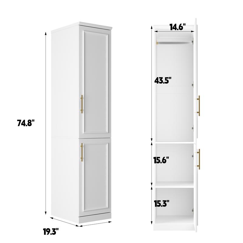 FUFU&GAGA 4 Door Wardrobe Closet with Shelves, Armoires and Wardrobes Wardrobe Closet with Hanging Rod, Gold Metal Handles, Bedroom Armoire Closet