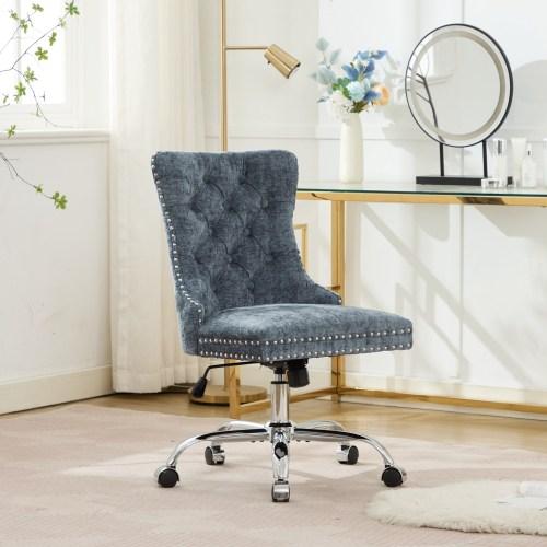 Bellemave Velvet Upholstered Tufted Button Office Chair with Golden Metal Base Adjustable Swivel Desk Chair Deep Seat Cushion Handcrafted Nailhead Trim