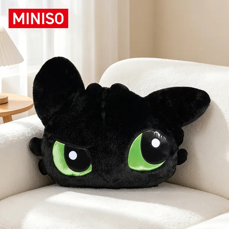 MINISOHow To Train Your Dragon Classic Reproduction Toothless Head Shaped Plush Pillow, Soft Stuffed Cushion, Home Sofa Decor, Birthday Gift for Fans, Back To School