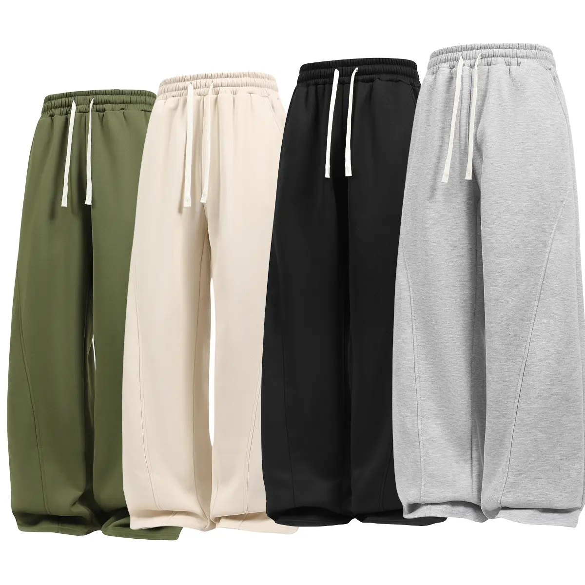 Men's Casual Loose-Fit Wide Leg Polyester Sweatpants - Plain Solid Clothes with 3D Seams, 1 Back Pocket for Workouts, Fitness