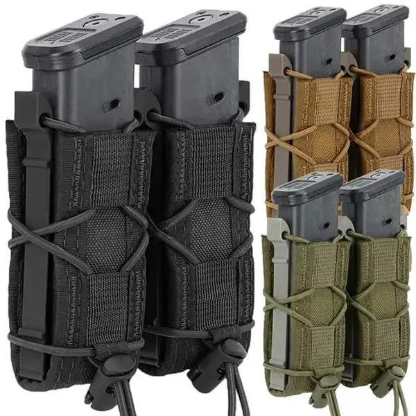 Tactical 9mm Double Magazine Pouch, Heavy-Duty Nylon Open-Top Holder, MOLLE System for Vests and Tactical Packs, Tactical Pack