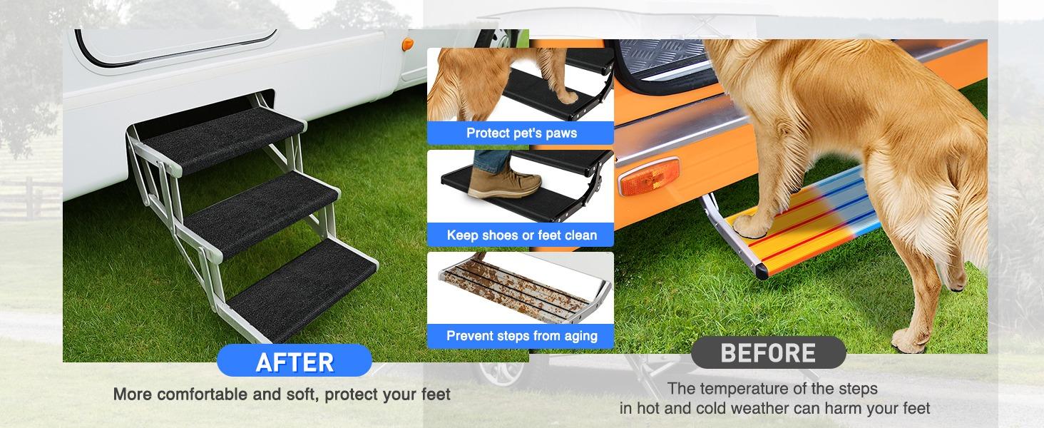 Nilight RV Step Covers 3 Pack 20 inch, Fits 8-10" Deep Camper Steps Adjustable Wrap Around RV Step Rug with Spring Works on Electrical & Manual RV Stairs Carpet for Camper Trailers Steps Outside,Black