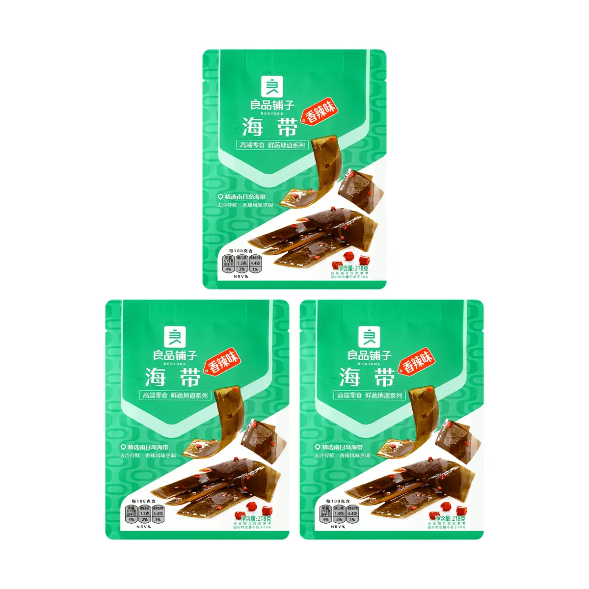 BESTORE Spicy Kelp Strips - 3 Pack Value Bundle (218g Each) - Savory & Flavorful Seaweed Snack