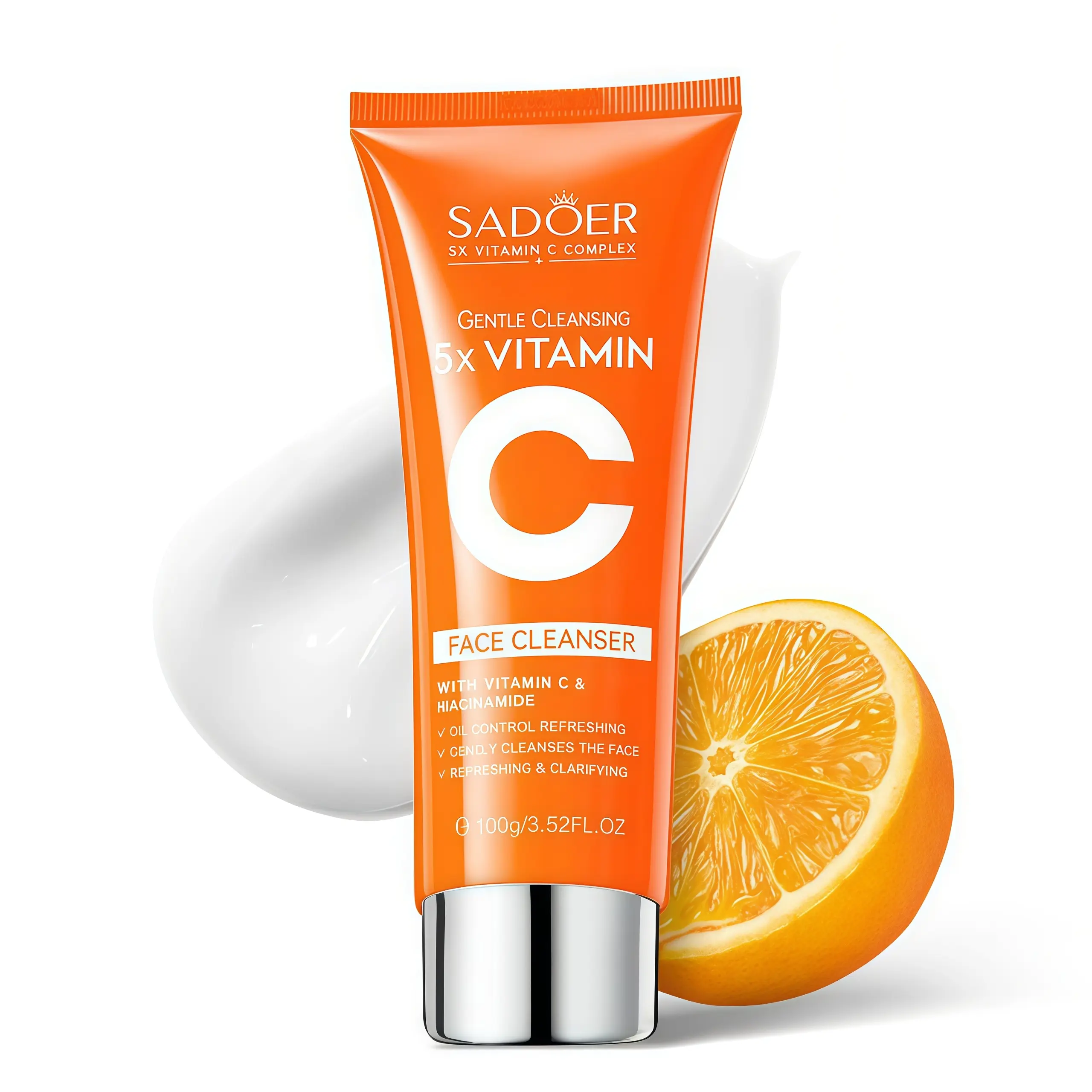 Korean Facial Cleanser for Sebum Control & Repair - 5X Vitamin C Face Wash with Niacinamide, Gentle Cleansing, Moisturizing & Brightening, 3.52 oz