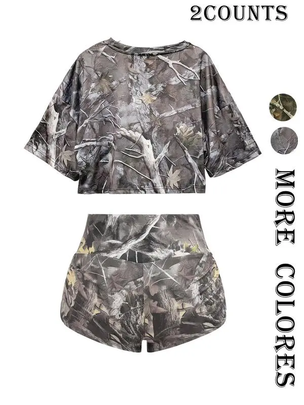 Women's Summer 2 Piece Set Chic Crop Tee & High Waist Shorts Matching Set Perfect for Vacation Daily Fabric Fit Suits summerwins, Two Piece Sets Women, Woman 2 Piece Set