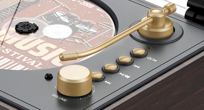 Retro Portable CD Player with Built-in 2 Stereo Speakers Bluetooth Walnut Brown Home Music Player Full-Range Speaker Woofer Remote Control Headphone Jack