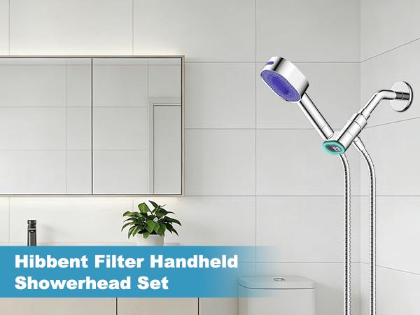 Hibbent Upgraded Filtered Handheld Shower Head, High Pressure 5 Sprays Handheld Showerhead with Filter, Remove Chlorine, Shower Head Holder with LED Display, Brass Pivot Bracket, 59'' Hose, Chrome
