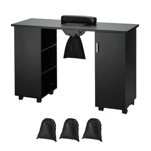 VEVOR Manicure Table,  , Nail Table Station with Electric Dust Collector, Moveable Nail Tech Desk with 8 Wheels (4 Lockable), 3 Dust Bag & Wrist Rest, MDF Nail Art Workstation for Spa Beauty Salon, Black