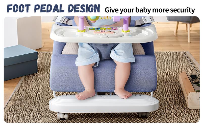 Baby Bouncer 4-in-1 with Wheels, Detachable Piano, Feeding Tray, Play Bar, Thick Base. 3-Level Incline Portable Seat for Infant to Toddler 0-6, 0-12, 12-24 Months, Upto 29Lbs
