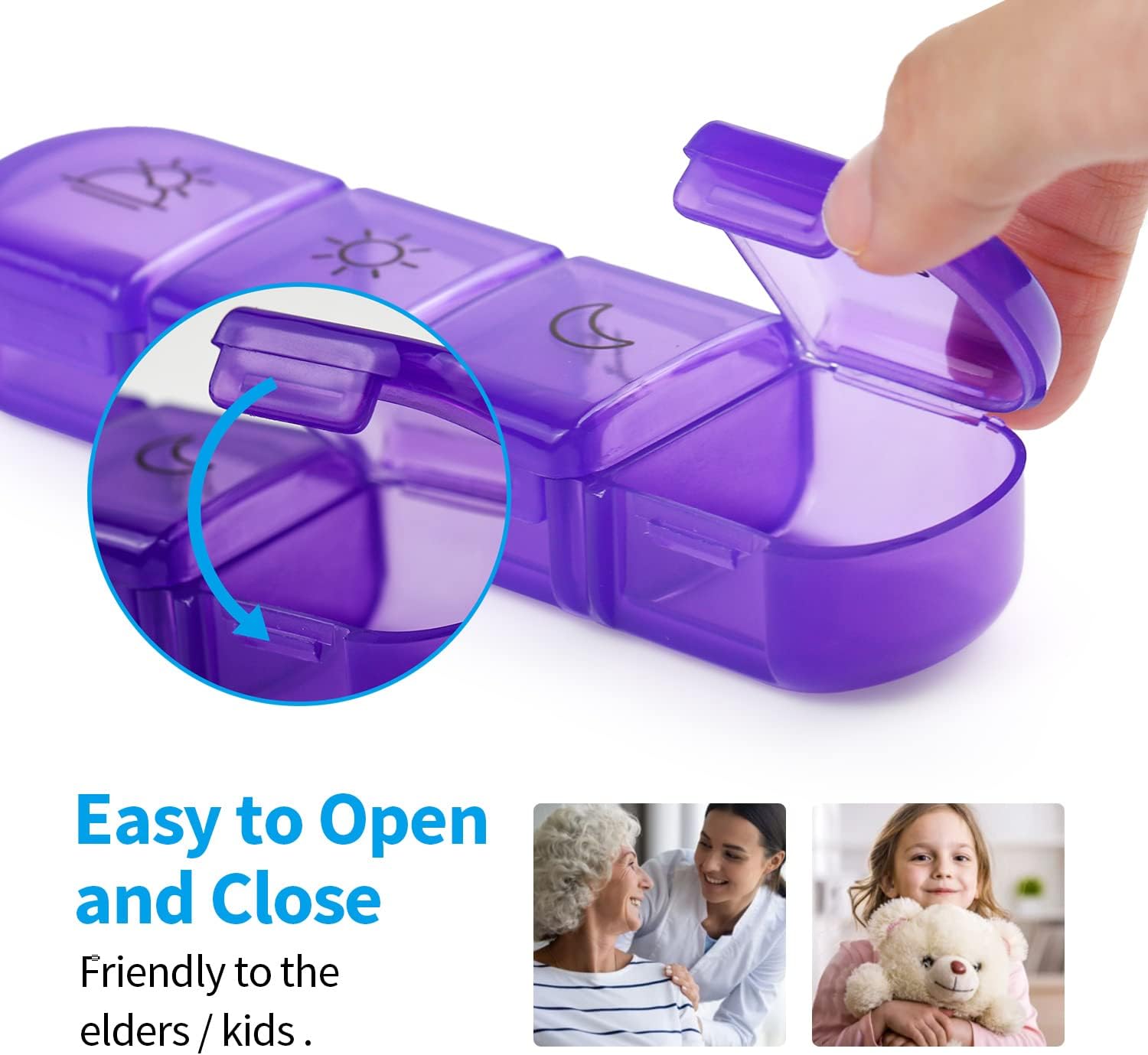 Pill Organizer 7 Day 4 Times a Day, Large Daily Travel Pill Box Case for Pills, Vitamins, Fish Oils, Supplements (Black)