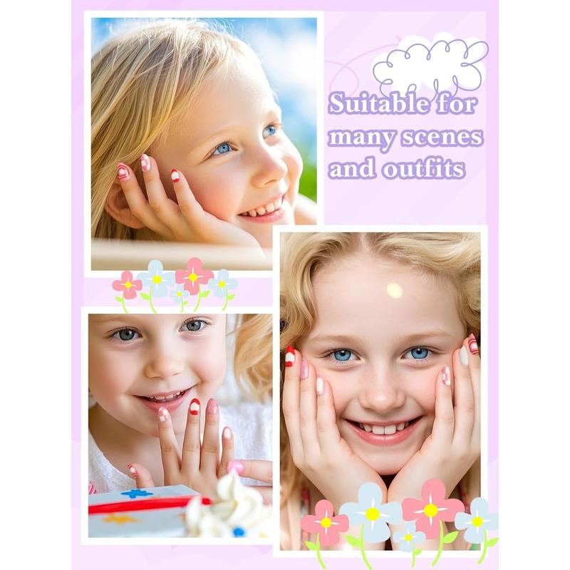 26 Pieces Press on Nails for Kids, EBANKU Kid Fake Nail Kit Pink Heart Press on Nail Short Artificial False Nail Kits for Kids Girls