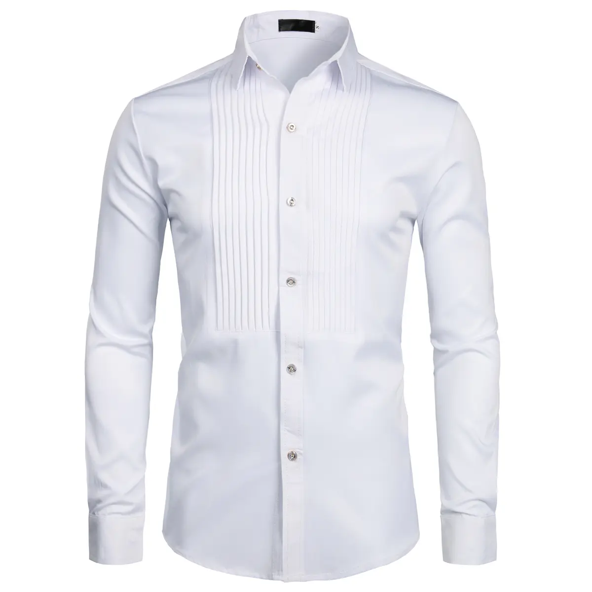 ZEROYAA Men's Fitted Korean Style Slim Plain Long-Sleeve Tuxedo Dress Shirt - Fade-Resistant Polyester Fabric, Button-Front, Inside-Out Wearable for Casual Business, Dating