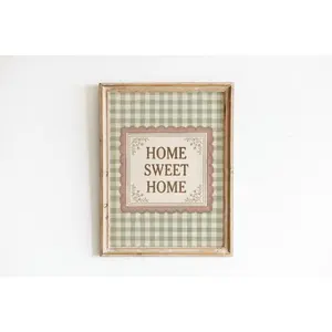 Home Sweet Home Wall Art Print Cottagecore Kitchen Decor, Green Gingham Farmhouse Print
