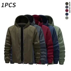 Men's Jacket Spring And Autumn Thin Hooded Solid Color Windproof Softshell Casual Sports Coat