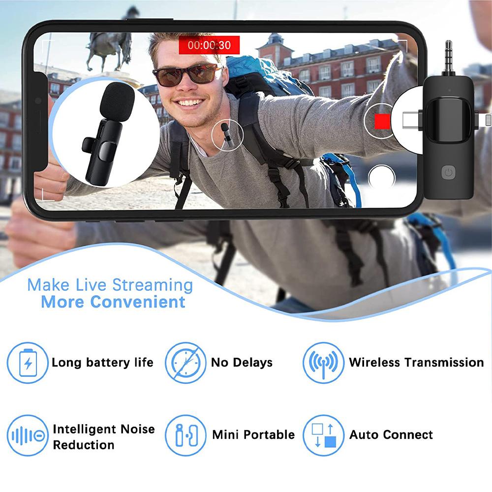 USB C Mini Wireless Microphone for iOS and Android Devices - Noise Reduction Lapel Mic for Recording, Clip on Mic, Mic for Video Recording, Tiktok, Youtube, Vlog USB C Mini Wireless Microphone for iOS and Android Devices - Noise Reduction Lapel Mic for Recording, Clip on Mic, Mic for Video Recording, Tiktok, Youtube, Vlog