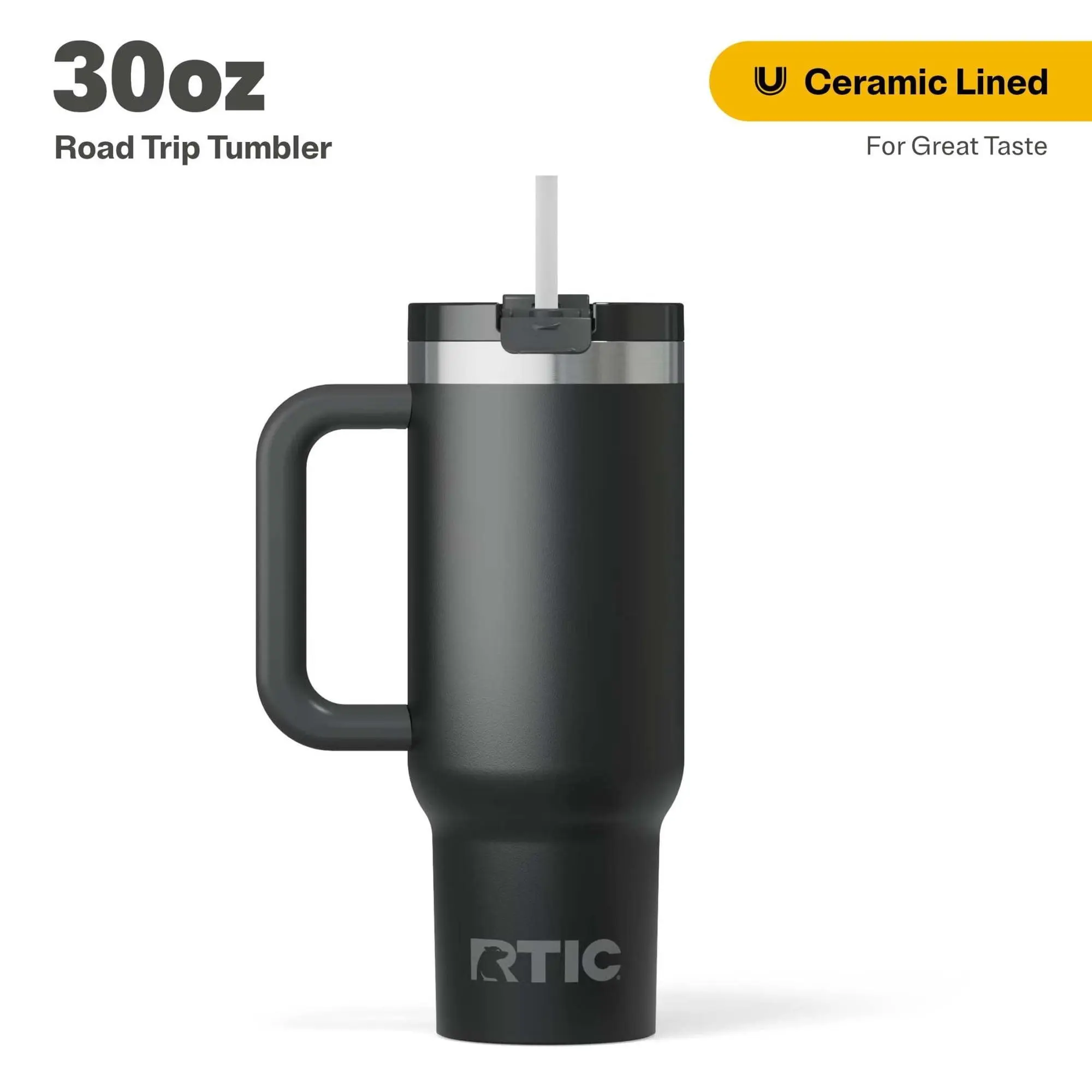 RTIC 30 oz Ceramic Lined Road Trip Tumbler with Handle and Leak-Resistant Straw Lid