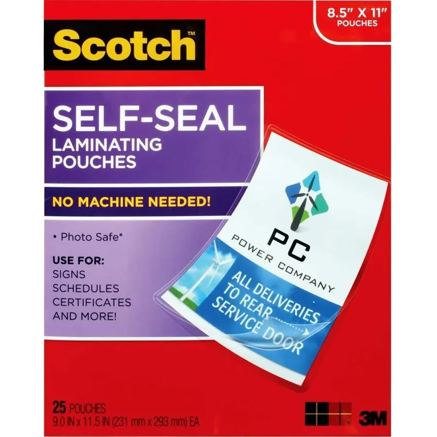 3M Scotch Self-Sealing Laminating Sheets, 6 mil Gloss Clear, 50-Pack (LS854SS50)