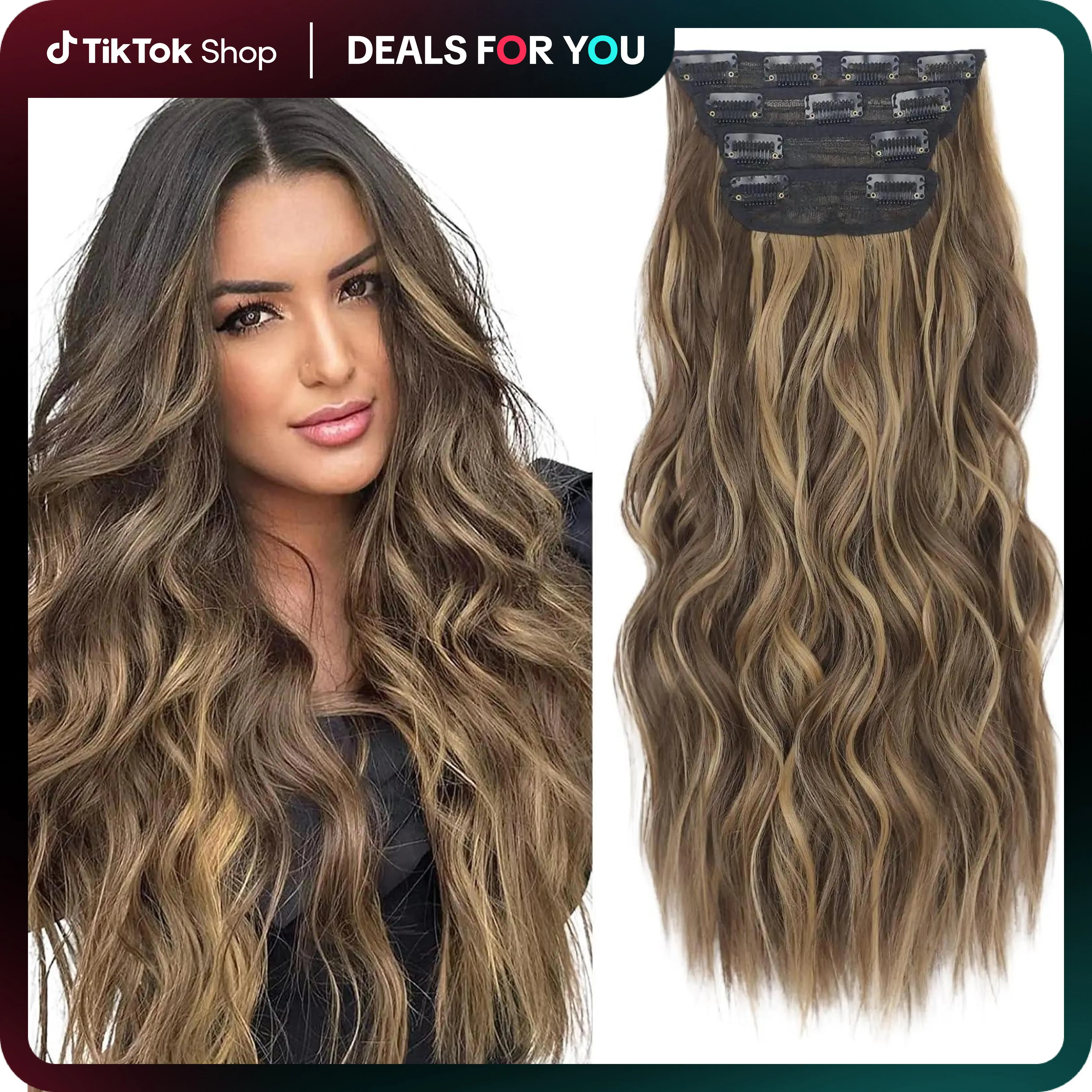 AISI HAIR Glueless Clip-in Wavy Heat Resistant Synthetic Hair Extensions, 4PCS 20-24in Thick Pieces for Women - Wavy Hairpiece, Accessories for Women, Synthetic Extensions & Pieces, Clip In Hair Extensions