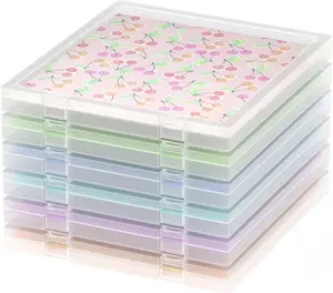 Scrapbook Paper Box Set 6 Pack, 12x12 Scrapbook Organizer with U-Shaped Lock, Stackable Clear Plastic Craft File Organizer for Cardstock and Scrapbooking Supplies