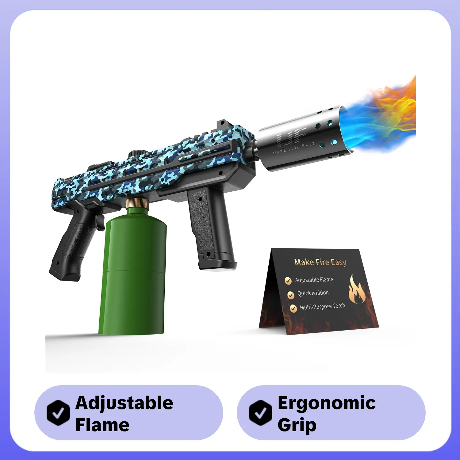 IJF Camo Print Heavy-Duty Adjustable Flame Blow Torch - BBQ & Charcoal Starter, Steak Searing Tool, Outdoor Camping Fire Starter Head (Tank Not Included) Kitchen