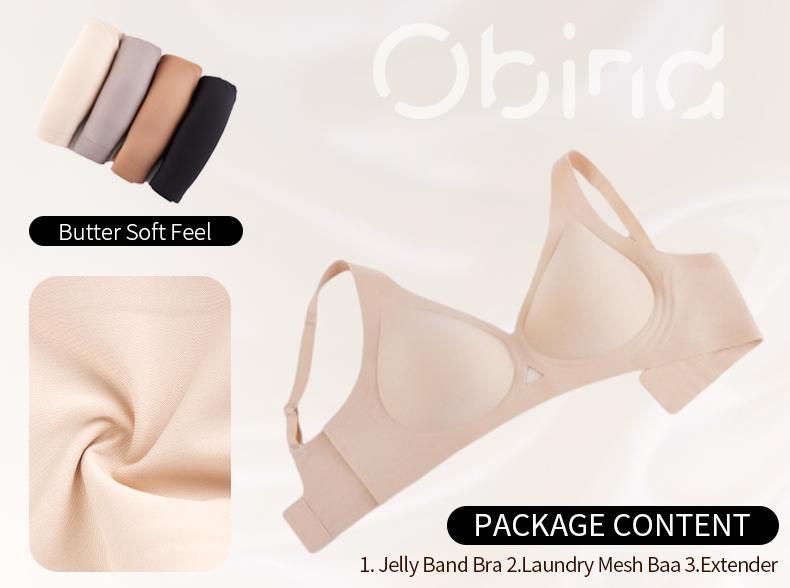 Obind Wireless Jelly Deep-V Bra Everyday Comfort Push-Up Seamless T-Shirt Bra Slimming Design Adjustable Straps Minimalist Soft Butter-Fabric Breathable Mesh Triangle Panel Basic Women’s Underwear