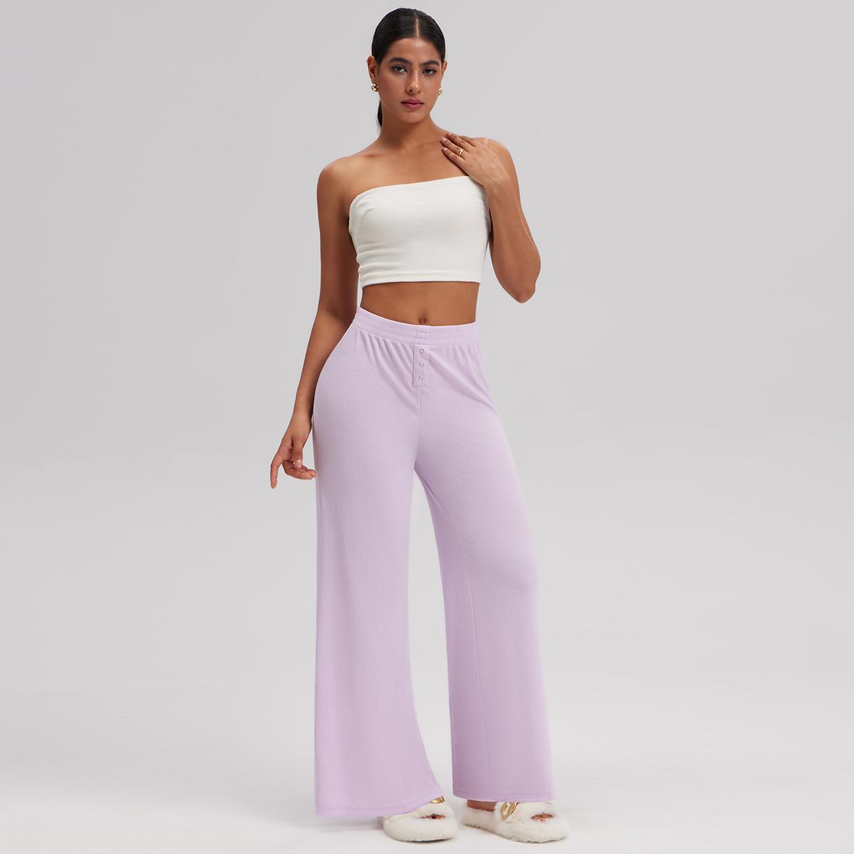 OQQfitness Womenswear WideLeg Summer Pants Flowy Lightweight Casual Lounge Basic Vacation Minimalist Outfits Trousers with Back Pockets