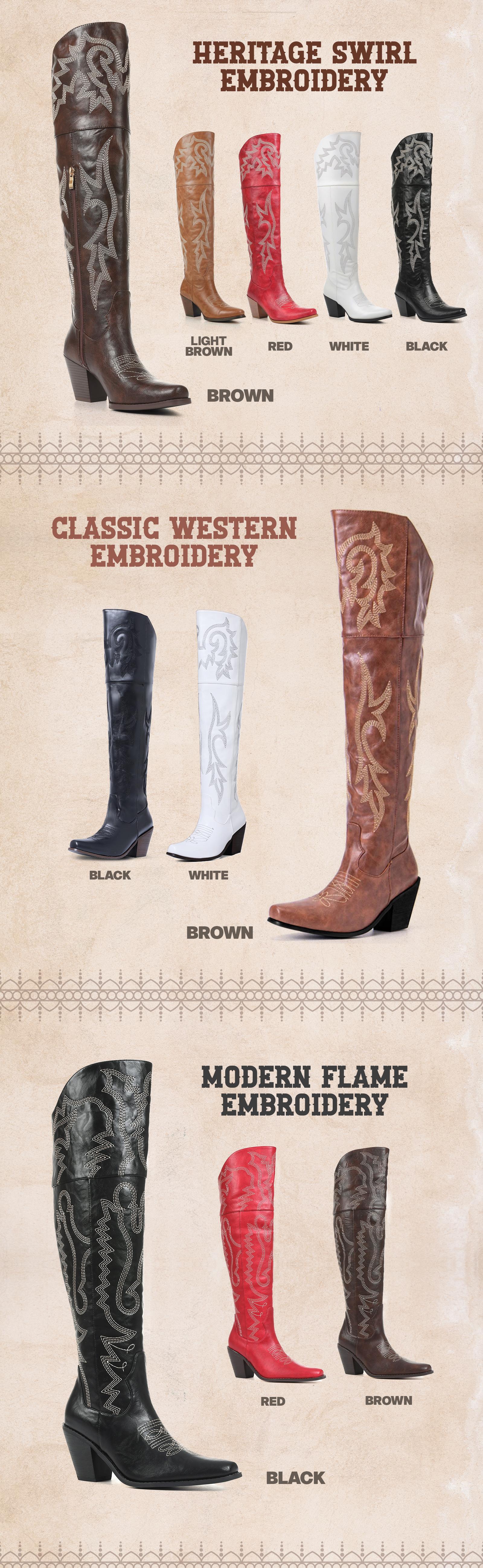 CELNEPHO Women Cowboy Boots Pointed Toe Classic Embroidered Chunky Block Heel Side Zipper Closure Over the Knee Western Boots Spring Party Cowboy Festival Dress Shoes