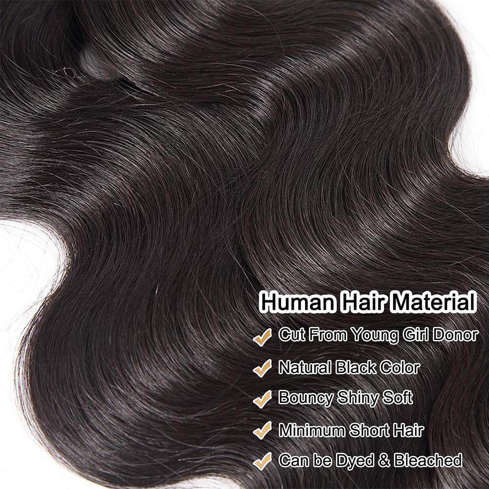 Ramiss 12A Human Hair Bundles with 2x6 Closure Brazilian Body Wave 3 Bundles Human Hair with 2x6 4x4 Lace Closure 100% Unprocessed Virgin Human Hair Weave