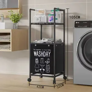 Double Layer Rolling Hamper - Heavy Duty 2-Tier Laundry Basket Storage Rack with Wheels, Waterproof Cloth Organizer Cart for Dirty Clothes, Portable Gym Hamper for Bathroom & Bedroom