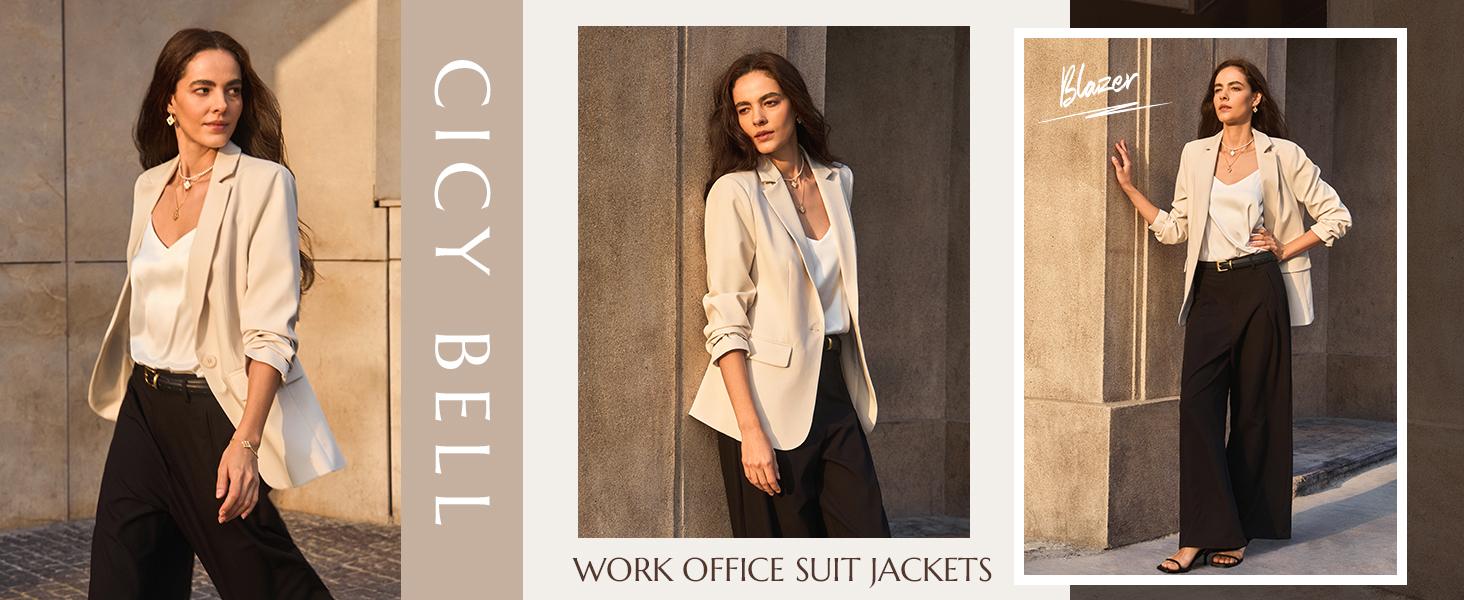 Cicy Bell Women's Casual Blazer Fitted Long Sleeve Work Office Suit Jacket with Flap Pockets Soft Wrinkle Resistant Fabric Minimalist Basic Cicy Bell Women's Casual Blazer Fitted Long Sleeve Work Office Suit Jacket with Flap Pockets Soft Wrinkle Resistant Fabric Minimalist Basic