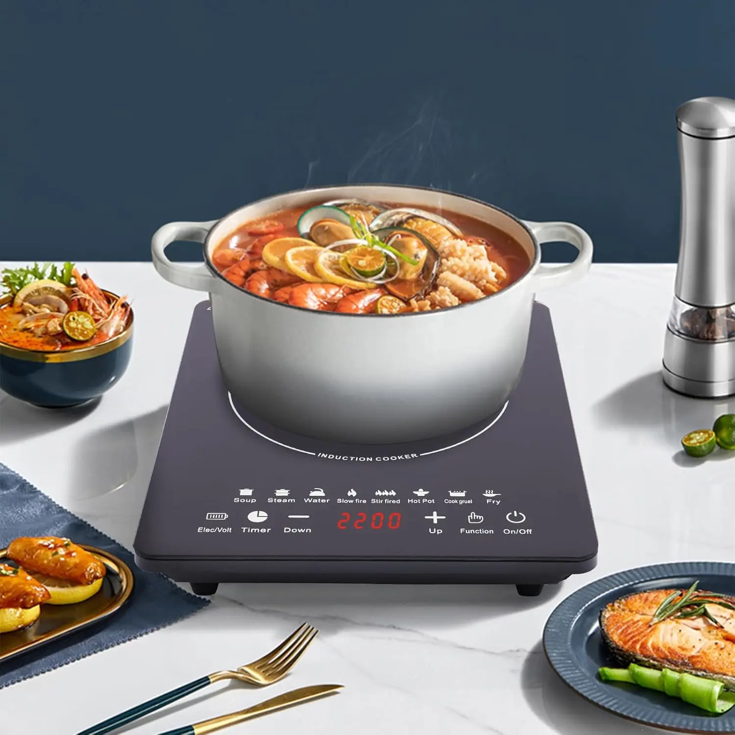 Rectangular RR-915 Modern Compact Portable Induction Stove - 750W 110V Single Electric Hot Plate with Glass Surface, 8 Temp Levels, Timer, Touch Control, Auto Shutoff, Fast Heating, Energy Efficient for Countertop, Boat, Dorm Rooms, Backyard