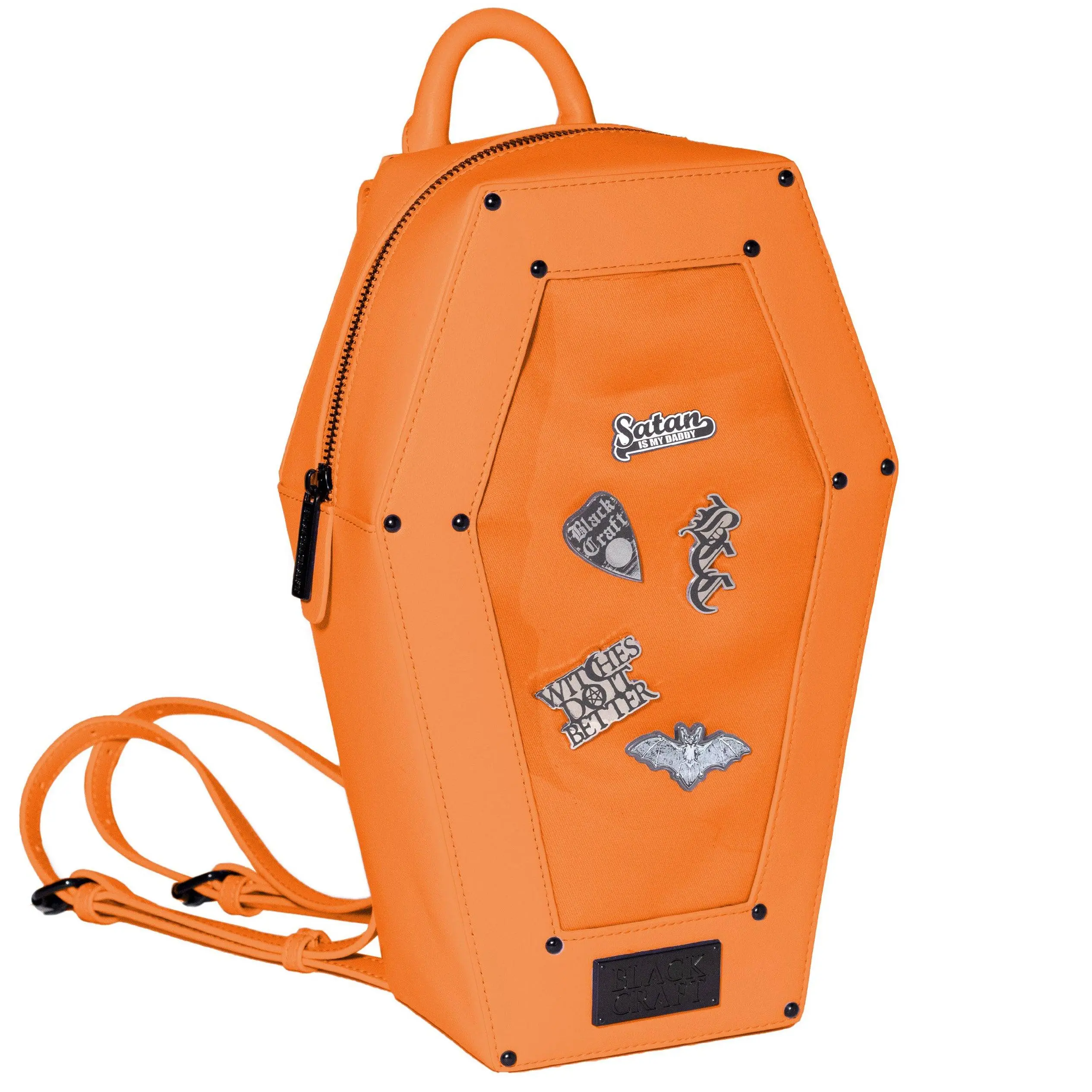 Orange Pin Collector Coffin Backpack