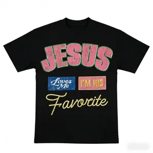 Vintage Jesus Loves Me I'm His Favorite Print Short Sleeve T-Shirt Cotton Menswear