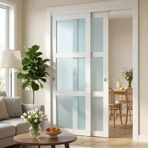 Glass Barn Door Closet Door for Bedroom, Sliding Bypass Door with Track Kit, Modern and Easy to Install barndoor