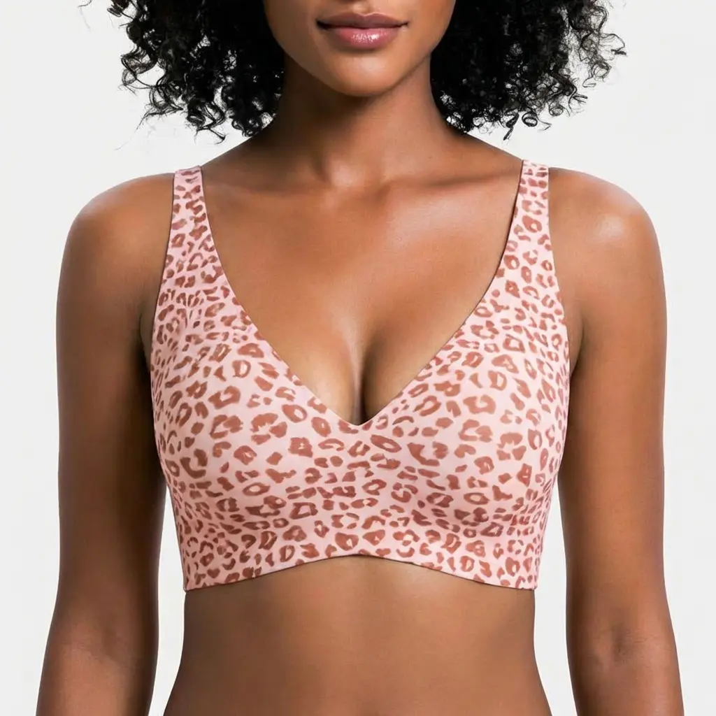 Women's Nylon Plaid Lingerie Bra - Ultra Soft, Wireless, Breathable, Seamless, Light Support Push Up Bra for Daily Use