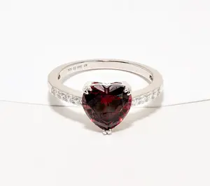 Diamonique Solitaire White or Red Heart Ring, Sterling Silver Diamonique Solitaire White or Red Heart Ring, Sterling Silver
