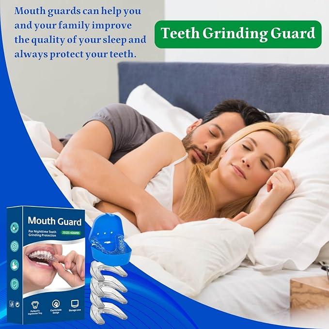 Custom Fit Mouth Guard for Teeth Grinding at Night - 4 Pcs EVA Moldable Night Guards for Adults & Teens - Thickened Design Safe Soft Comfortable Reusable Design with Carrying Case - Stop Teeth Clenching & Jaw Pain