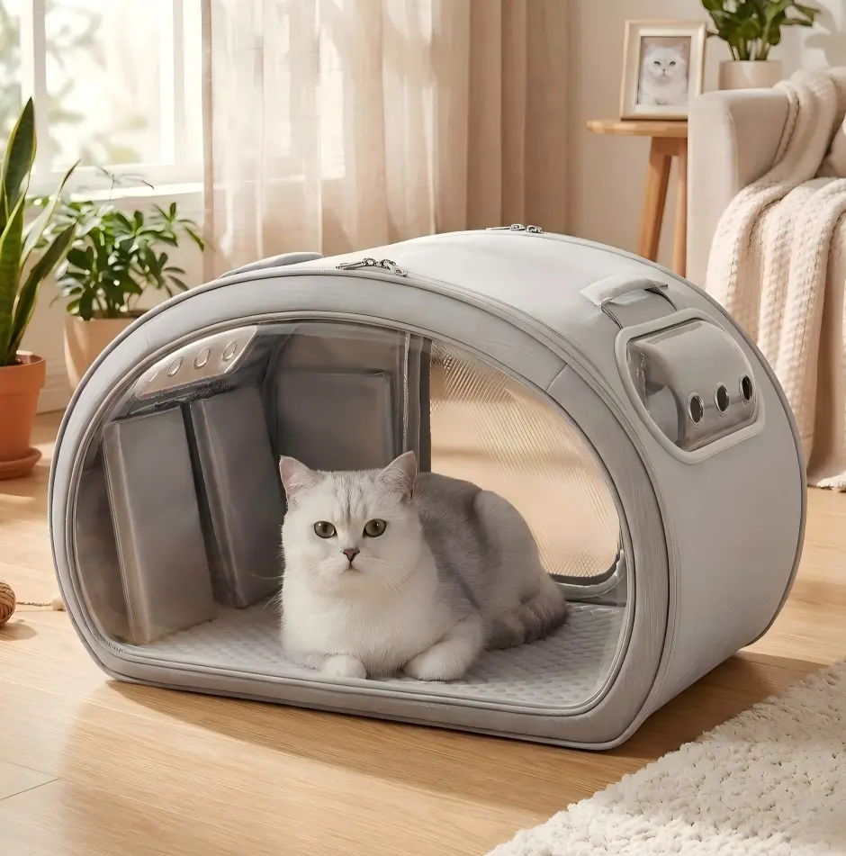 Pecute Cooling Cat House-Small Pet Bed with Cooling Mat, 6 Ice Packs, Aluminum Film Insulation, Sturdy, Folds Flat, Full-View Window for Hot Summer Days, Carry Bag For Vet Visits,backtoschool