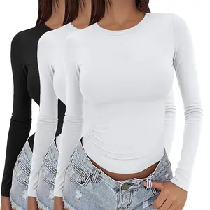 Women’s Long Sleeve Slim Fit Undershirt Round Neck Basic Top Minimalist Streetwear Layering Shirt for Casual Everyday Wear