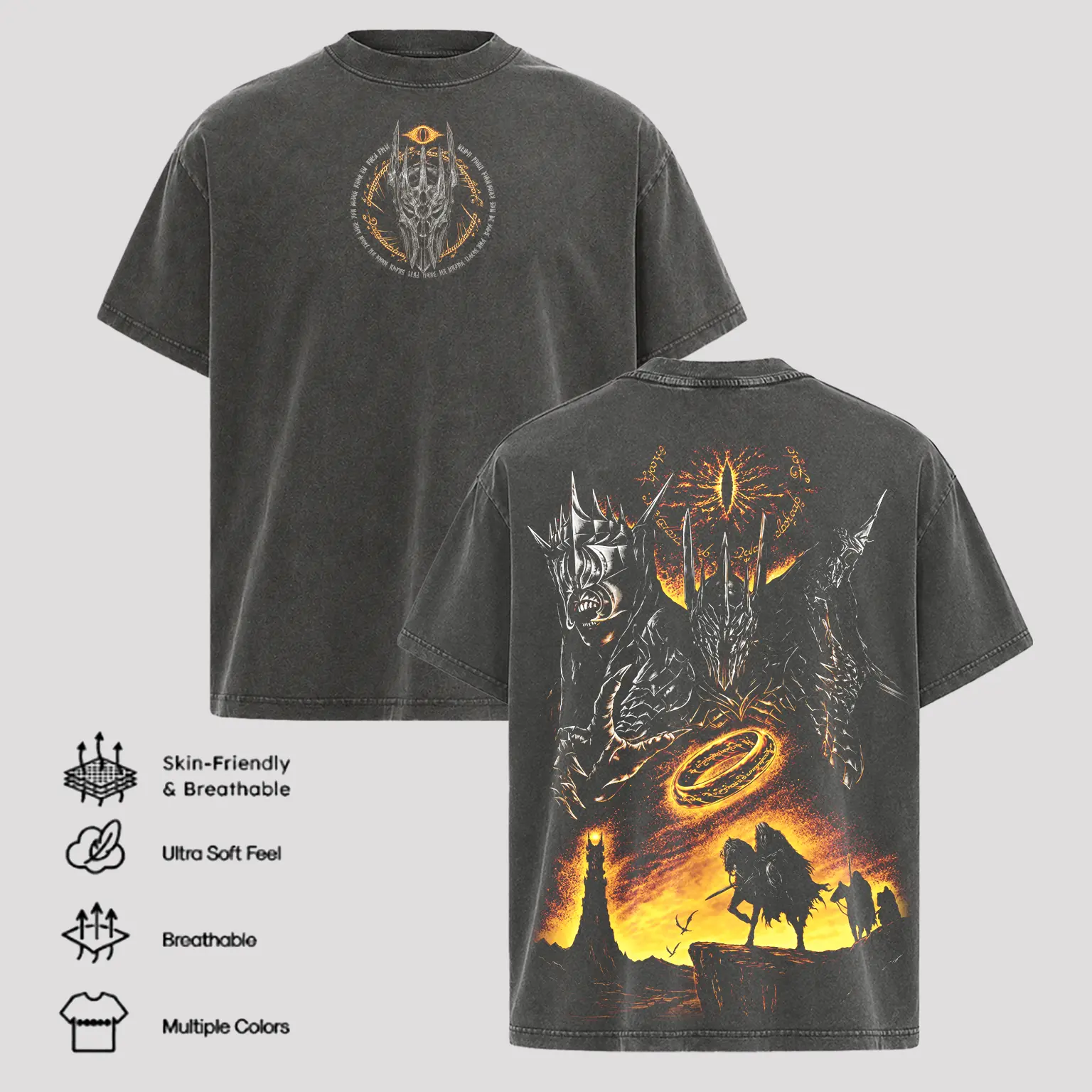 Lord of the Rings Sauron Ring Vintage Oversized Gothic Graphic T-Shirt, Unisex Y2K Summer Outfit, Mordor Dark Lord Fantasy Movie Merch Gift For Him, Retro Clothing