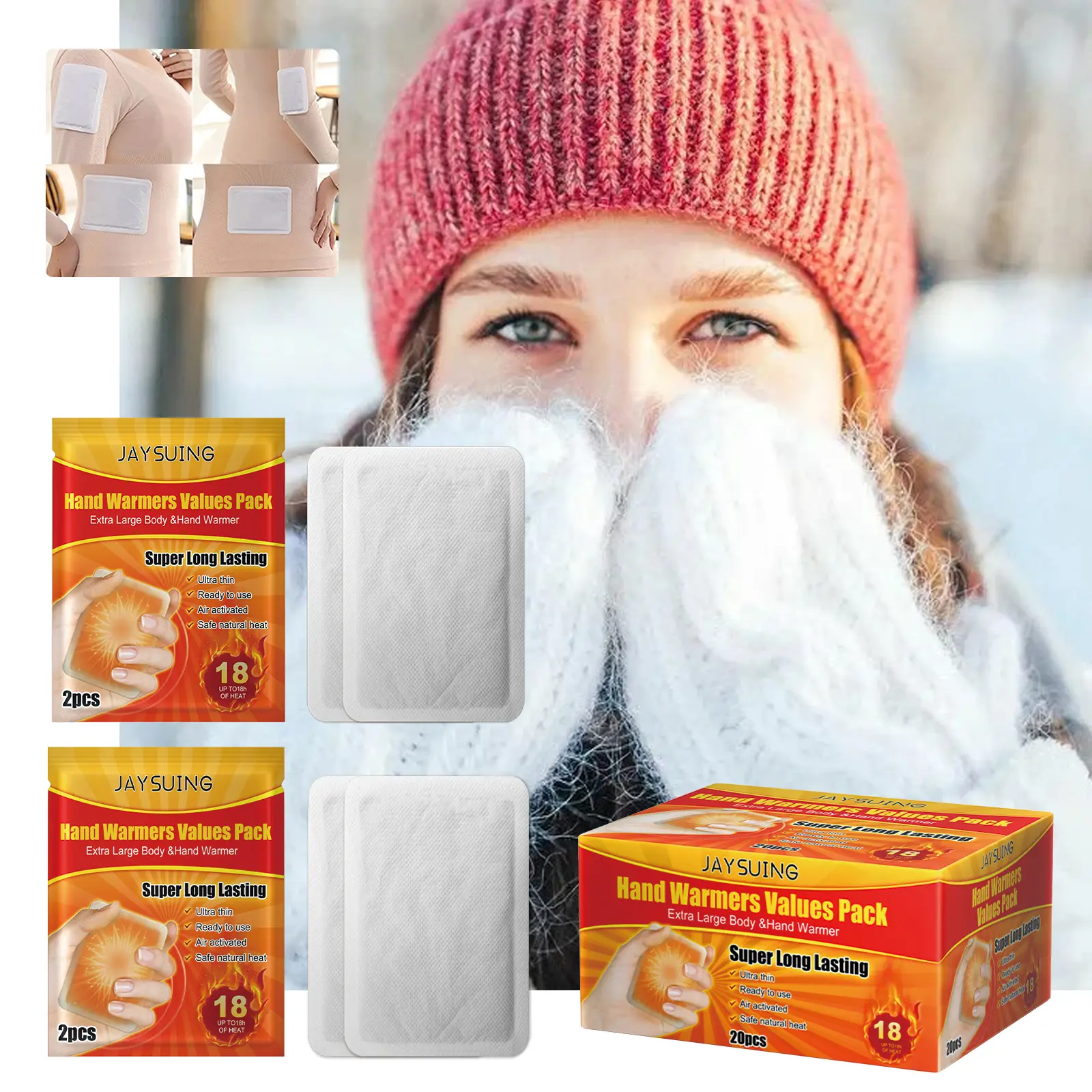 Air-Activated Hand Warmers - 10 Pairs, Large, Odorless, Natural, Compact, TSA Safe, Convenient & Portable, Long-Lasting Up to 18 Hours Continuous Warmth for Hands, Toes